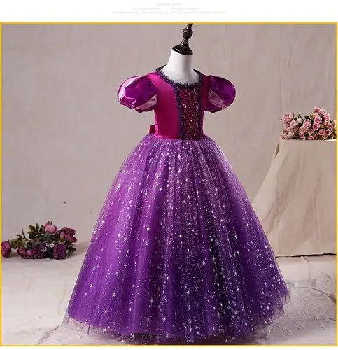迪士尼苏菲亚公主裙女童紫色长发生日礼服裙冰雪奇缘春秋爱莎连衣裙
