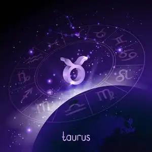 三维星座和星座金牛座的矢量插图与日出和地球的空间背景的透视.