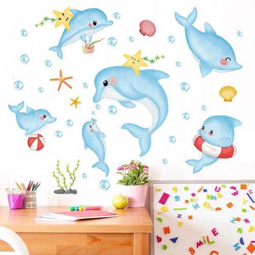 创意卡通海豚墙贴纸儿童房间卧室床头墙上贴画幼儿园墙面装饰自粘