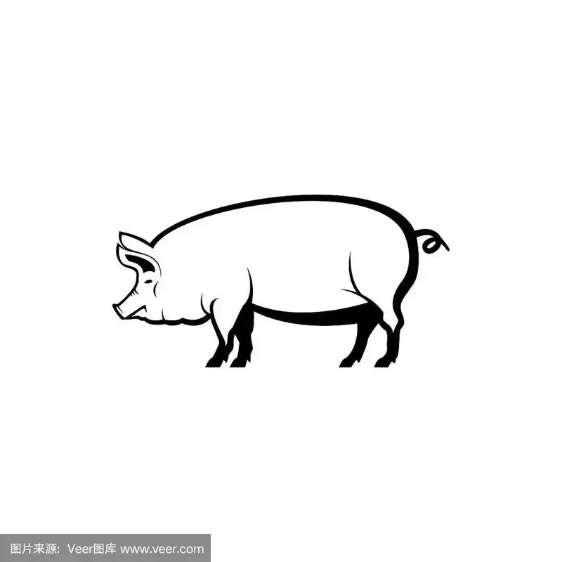 矢量猪剪影视图侧面的复古图标,标志,徽章,标签模板复古设计元素.