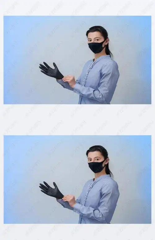 戴着防护口罩和手套的女孩预防普通感冒和流感的病毒性疾病浅灰背景戴