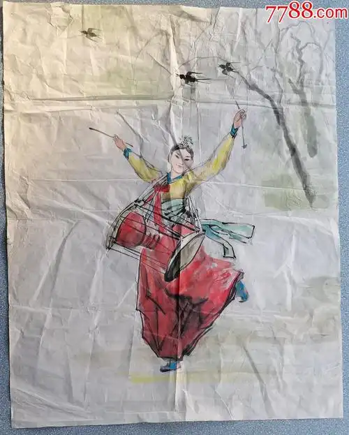 国画朝鲜族姑娘起舞(规格68*85厘米)