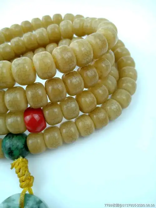 精品白玉菩提脖珠108颗满包浆开片白玉菩提佛珠天然精雕翡翠吊牌