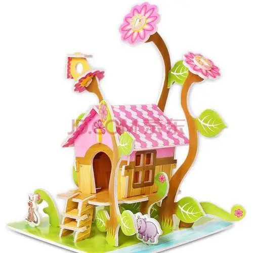 房子模型 3d立体拼图儿童玩具3-6-8岁幼儿园男女孩diy手工纸质房子