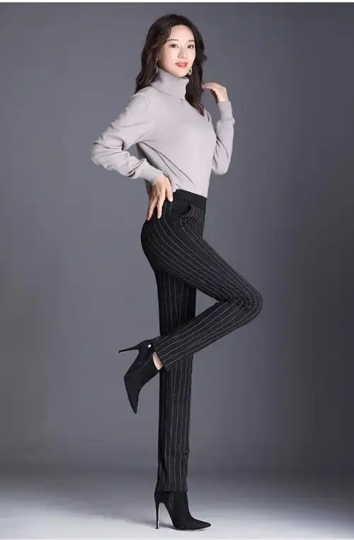 markentsee 2019秋冬季新品休闲裤女装松紧高腰长小脚裤子弹力大码胖