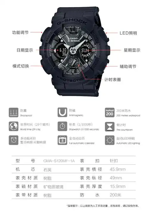 casio卡西欧石英表女gshock系列日韩品牌运动休闲女士表gmas120mf1a