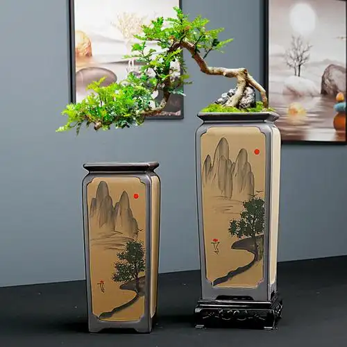 中国高款中式盆中绿植大号室内盆景花盆国风花盆