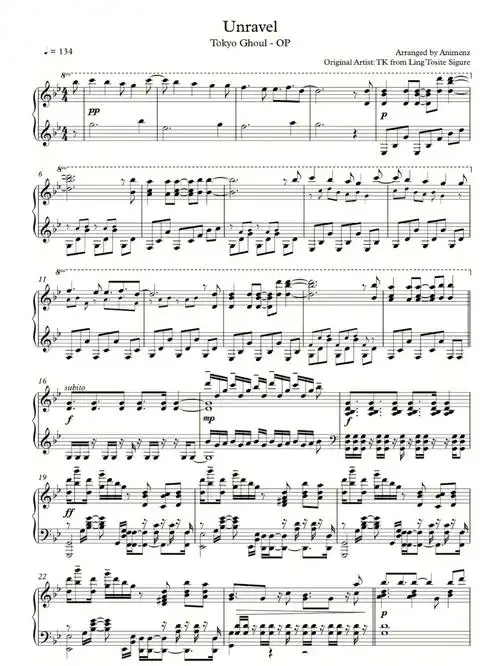unravel东京食种钢琴谱a叔版