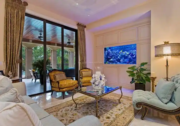 休闲客厅背景墙鱼缸造景设计图欣赏_装信通网效果图