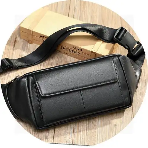 流行男士斜挎包腰包男真皮新款跑步休闲运动胸包收银多功能嘻哈手