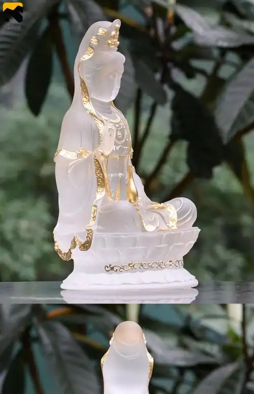 琉璃观音净瓶白色佛像坐莲观世音菩萨佛堂供奉家用桌面装饰品摆件 28.