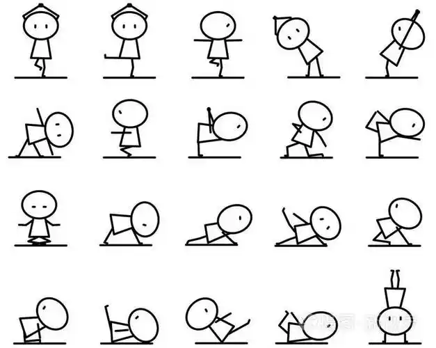 在各种行动的瑜伽练习简单的线条卡通套构成为矢量图形设计概念