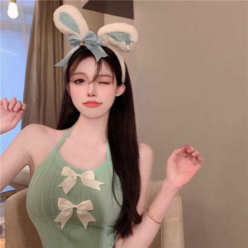 清纯少女气质可爱蝴蝶结吊带直播衣服女主播纯欲显胸大辣妹背心夏