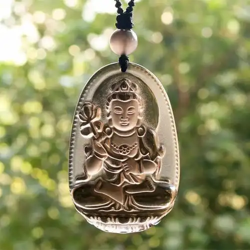 大势至菩萨属马本命佛守护神天然冰晶黑曜石吊坠赠珠链