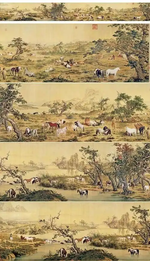 清代宫廷画家郎世宁《百骏图》赏析,藏于美国纽约大都会博物馆