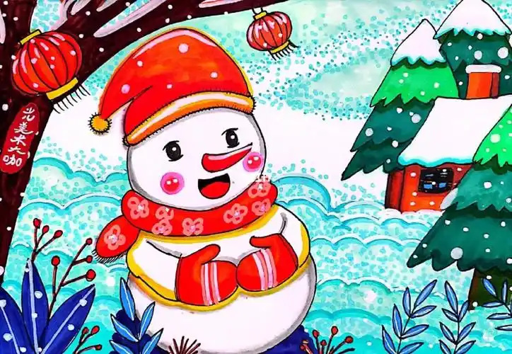 笔创意美术课程儿童画雪人宝宝
