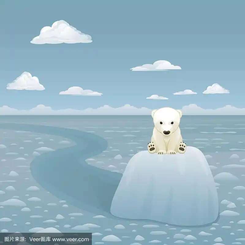 正在融化的冰川上的北极熊宝宝