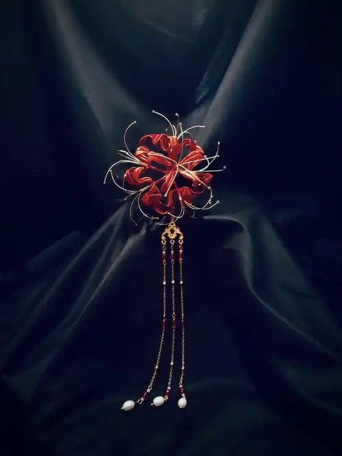 红色曼珠沙华彼岸花元素发簪汉服配饰搭配傲娇古风配饰