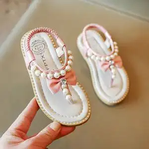 儿童沙滩鞋女童凉鞋夏季新款小女孩水钻公主鞋宝宝软底夹趾罗马鞋