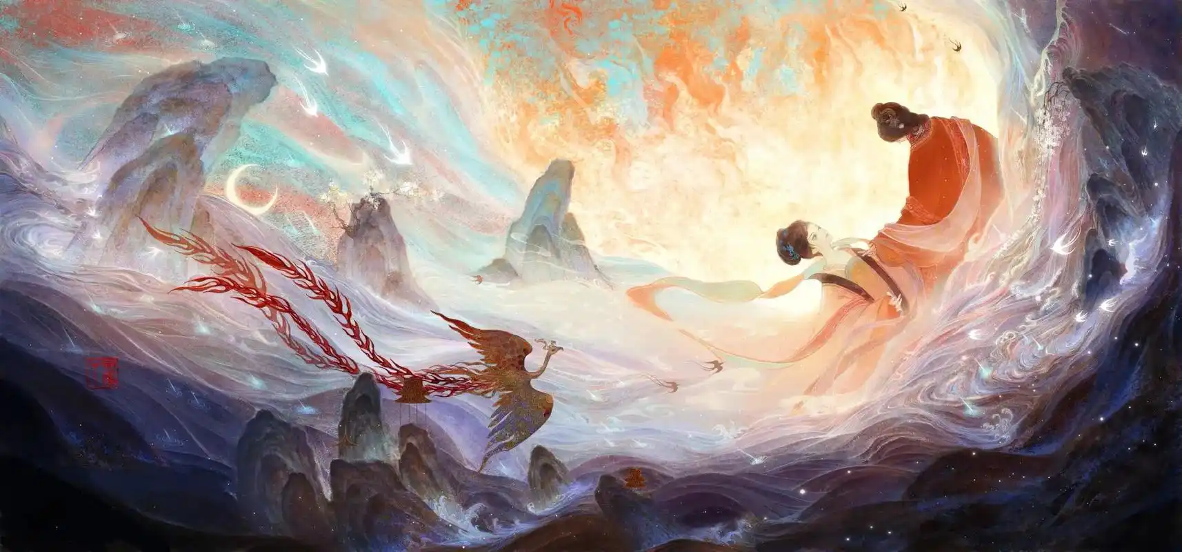 《山海经》娥皇女英.这幅画的着实是久了点#抖音图文来了 #插 - 抖音