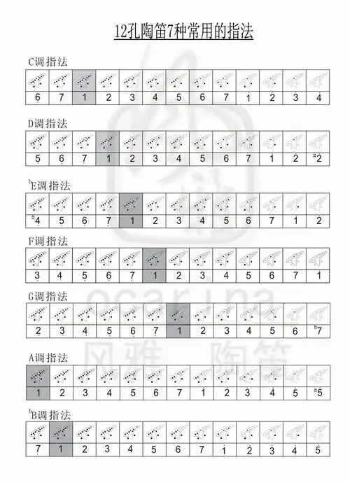 对那的很感兴趣,,但没学过音乐,请问12孔陶笛指法谱怎么看?