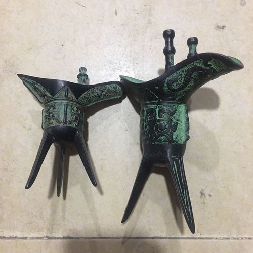 古玩收藏大小号古代酒樽仿古青铜红铜酒具酒杯器皿帝王杯爵杯