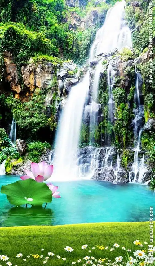 流水生财瀑布背景墙图片