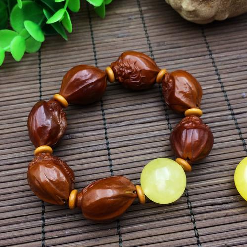 冯伟橄榄核雕刻手雕六尊者盘玩五年梅林老树铁头核手串铁核