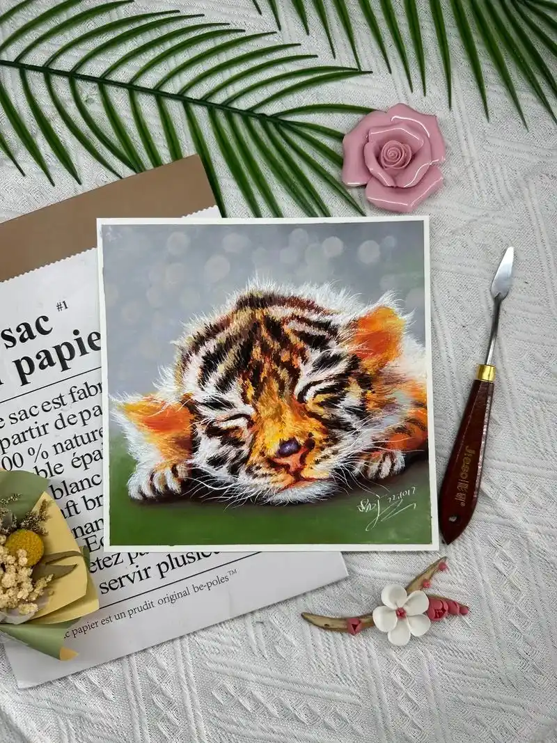 小老虎(含色号)油画棒作品20/20正方形规格需要学画画 - 抖音