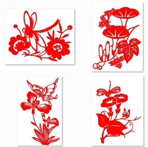 宣纸剪纸成品 牵牛花蜻蜓蝴蝶动物植物昆虫剪纸春节日喜庆窗花画