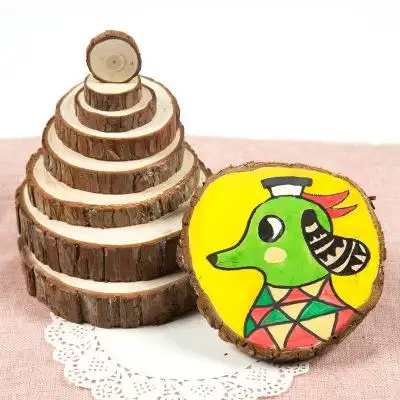 美术实木头摆件材料杉木底座幼儿园手绘原木片 圆木片diy手工绘画