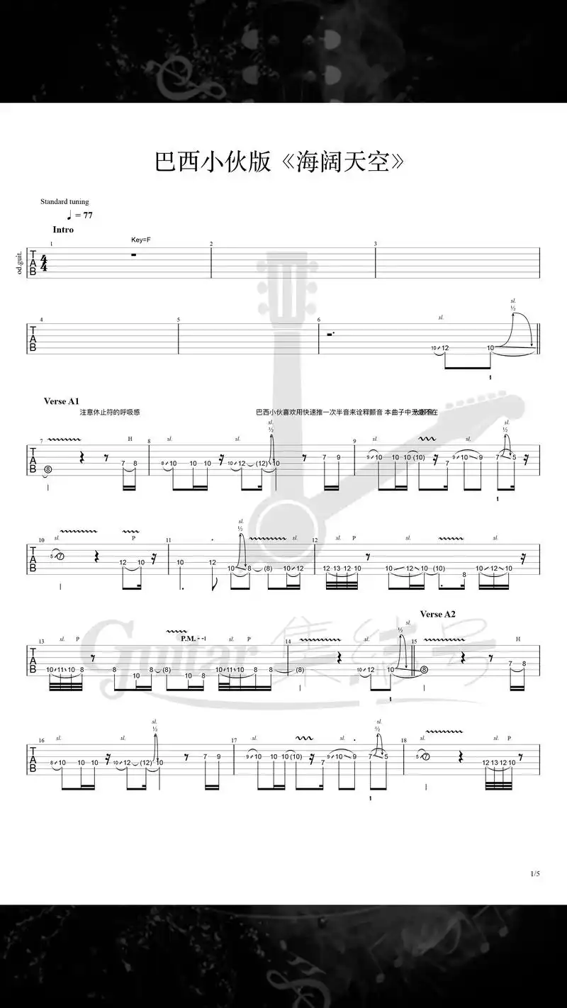 巴西小伙演奏版的海阔天空电吉他独奏谱