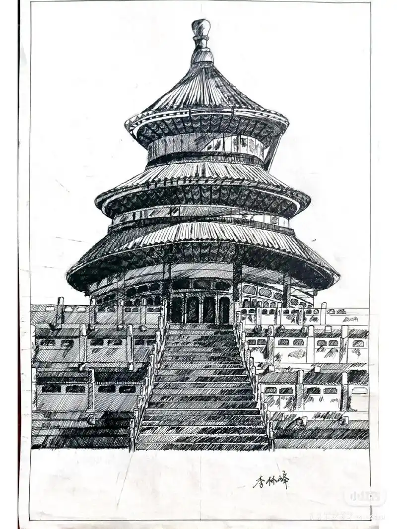 北京天坛.#建筑线描#大学生日常   前前后后花了五六个小时 - 抖音