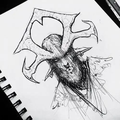 犄角恶魔黑白插画