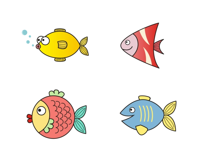 卡通手绘彩色鱼元素图片