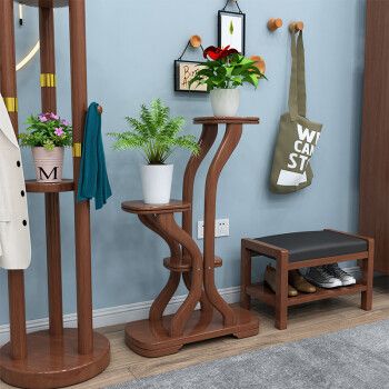 柏赢居花架子室内客厅落地式置物架摆件饰品花盆架实木新中式绿萝植物