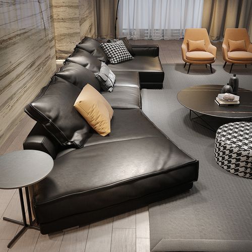 纳威意式极简真皮沙发头层牛皮异形黑色现代轻奢客厅意大利baxter