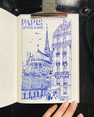 钢笔画巴黎记忆巴黎圣母院速写