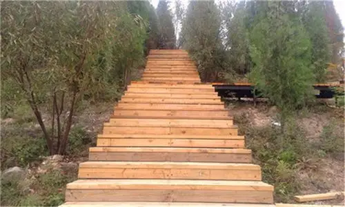 采用钢架结构做基础,纯实木做路面,与木栈道同步建设的还包括沿线的多