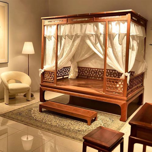 蚊帐明清仿古古月洞床中式拔步踏步床雕花架子蚊帐