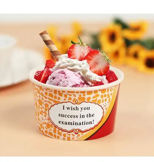 冰激凌纸杯85一次性冰淇淋杯雪糕杯子冒烟冰激凌纸碗纸杯50套带盖带勺