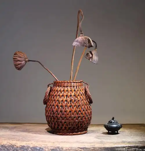 老竹编花篮-植物编织工艺品-7788收藏