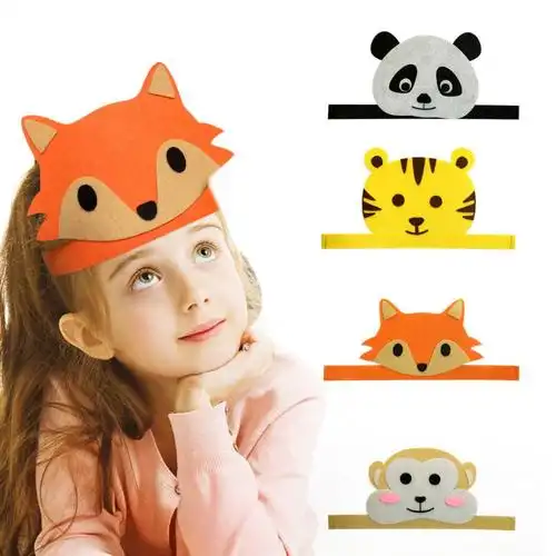 儿童老虎头饰手工儿童动物狐狸猴子熊猫兔子鹿大象老虎幼儿园绘本表演