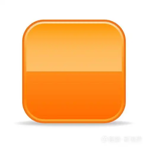 橙色光泽空白圆角正方形具有反射在白色背景上的按钮插画-正版商用图