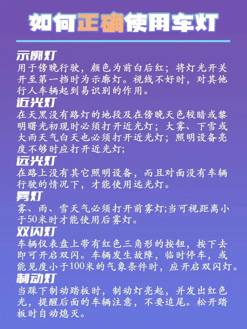 96示廓灯 用于傍晚行驶,颜色为前白后红;将灯光开关开至第一挡时为