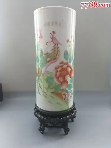 民国粉彩描金丹凤来仪帽筒