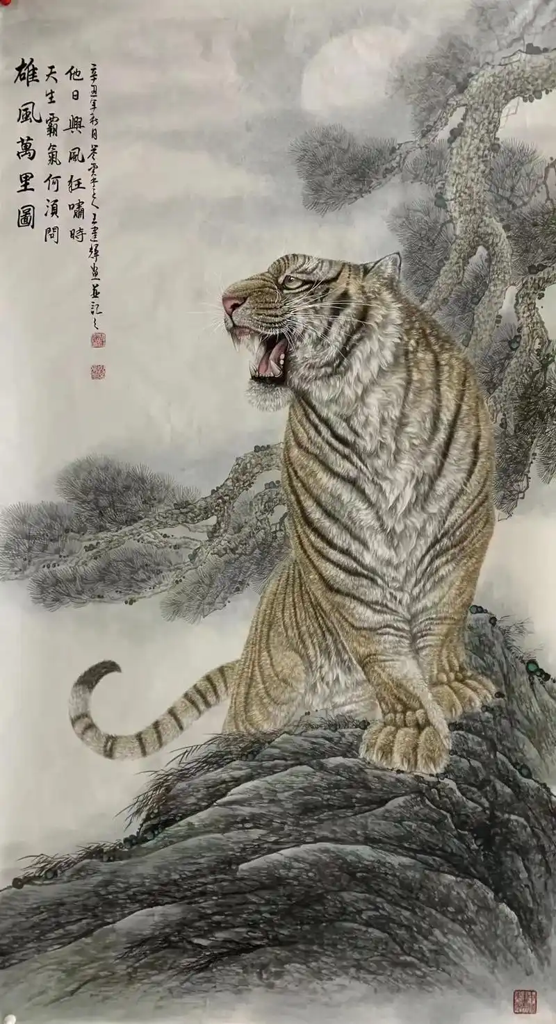 六尺《上山虎》虎虎生威#国画艺术 #名家书画 #工笔 #接福 - 抖音