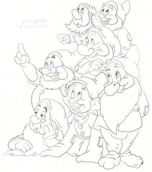 临摹简笔画七个小矮人线稿