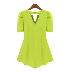 欧美时尚绿色雪纺衫 雪纺中长款上衣糖果色