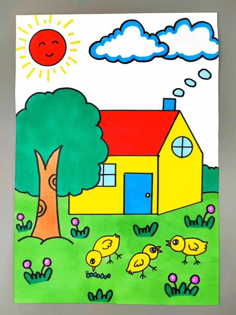 春天的小院子简笔画,简单易学